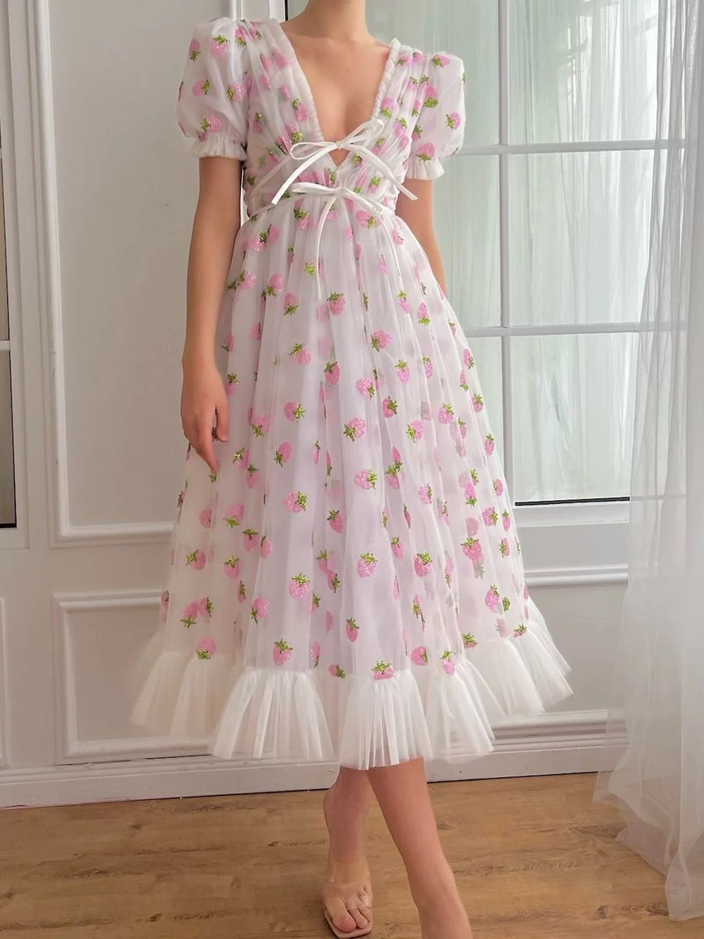 Lirika Matoshi White Strawberry Midi Dress - Picture 1 of 9